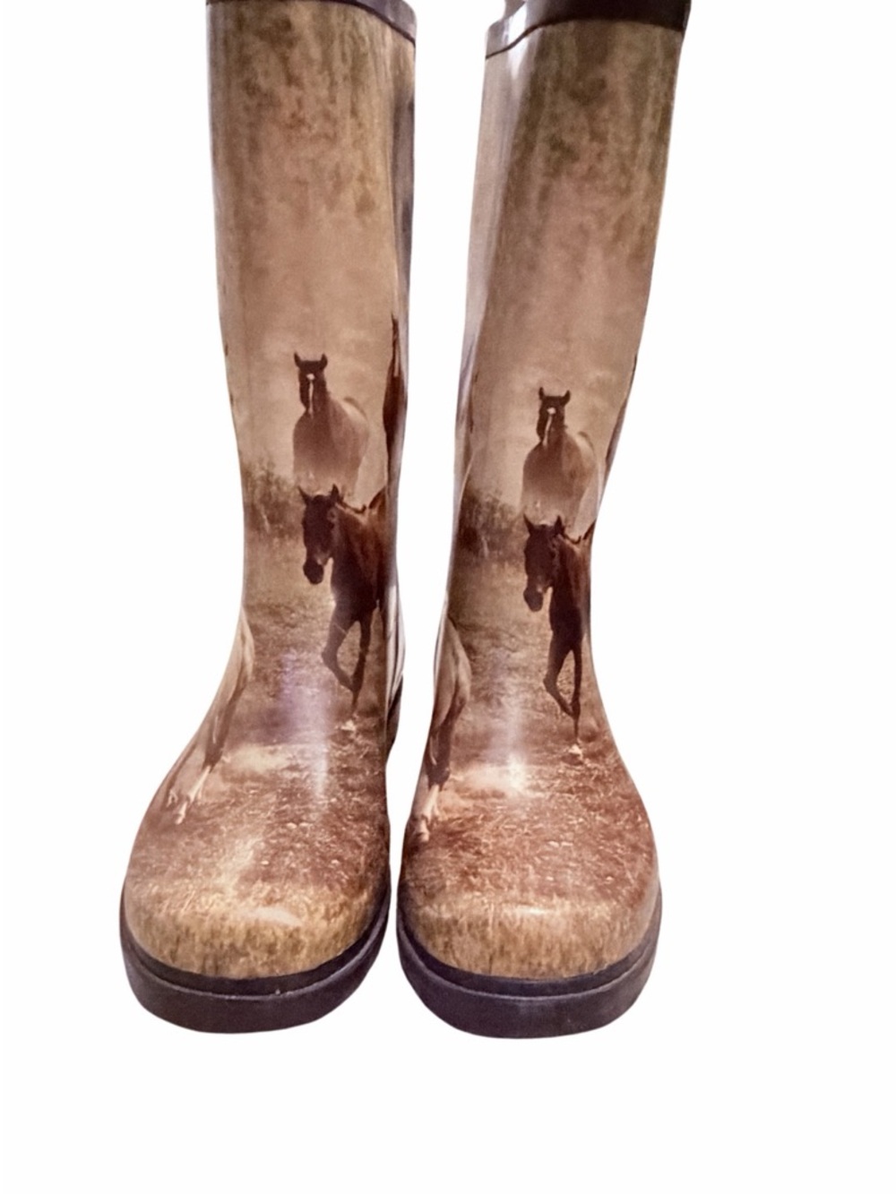 Women’s Brown Horse-Print Rain Boots